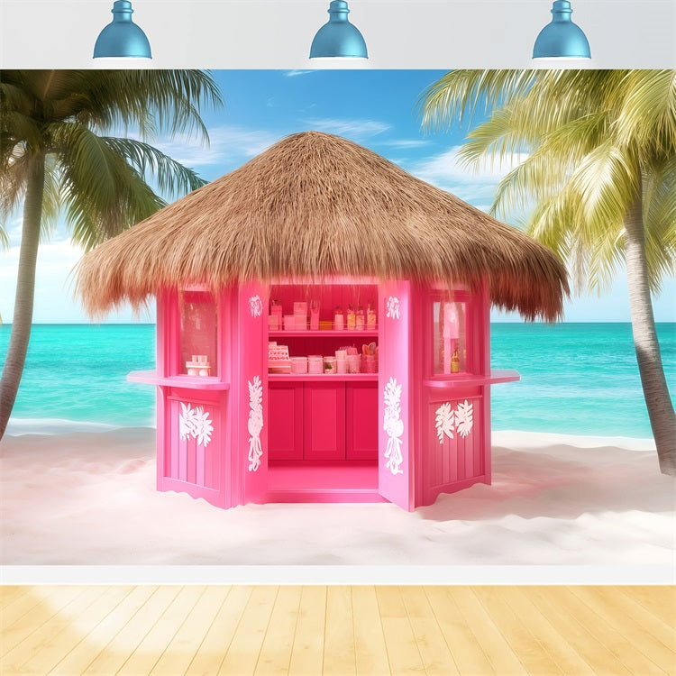 Summer Photo Backdrop Pink Beach Hut Backdrop UK GQ4-263