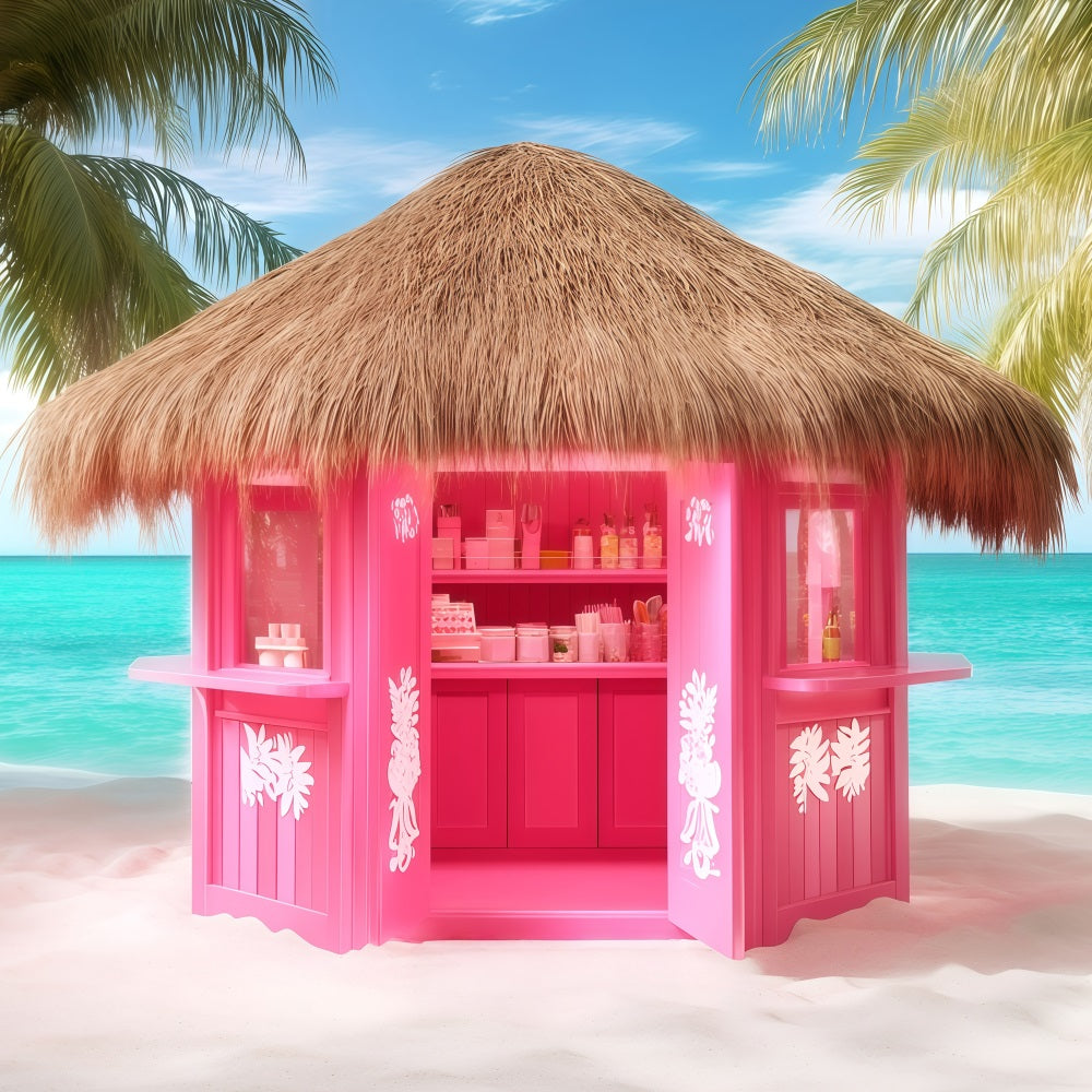 Summer Photo Backdrop Pink Beach Hut Backdrop UK GQ4-263