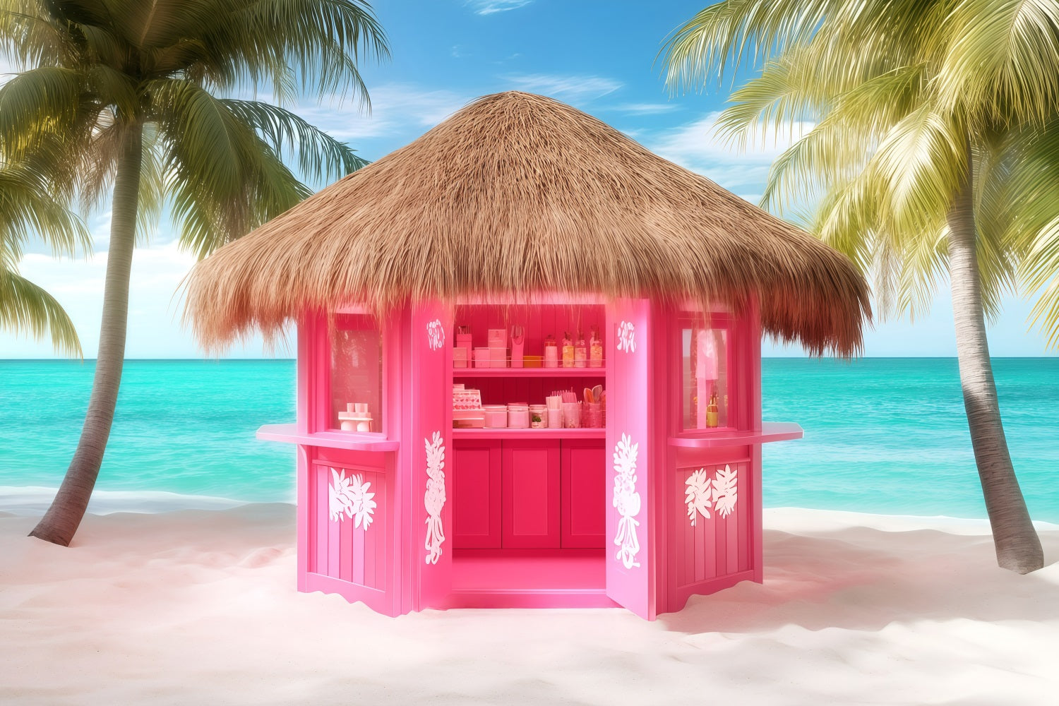 Summer Photo Backdrop Pink Beach Hut Backdrop UK GQ4-263