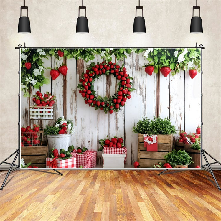 Summer Backdrop Strawberry Wreath Wooden Wall Backdrop UK GQ4-266