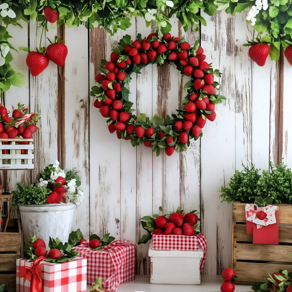 Summer Backdrop Strawberry Wreath Wooden Wall Backdrop UK GQ4-266