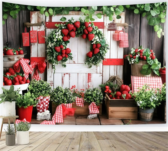 Summer Photo Backdrop Wooden Wall Strawberry Harvest Backdrop UK GQ4-269