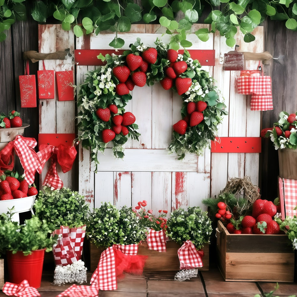 Summer Photo Backdrop Wooden Wall Strawberry Harvest Backdrop UK GQ4-269