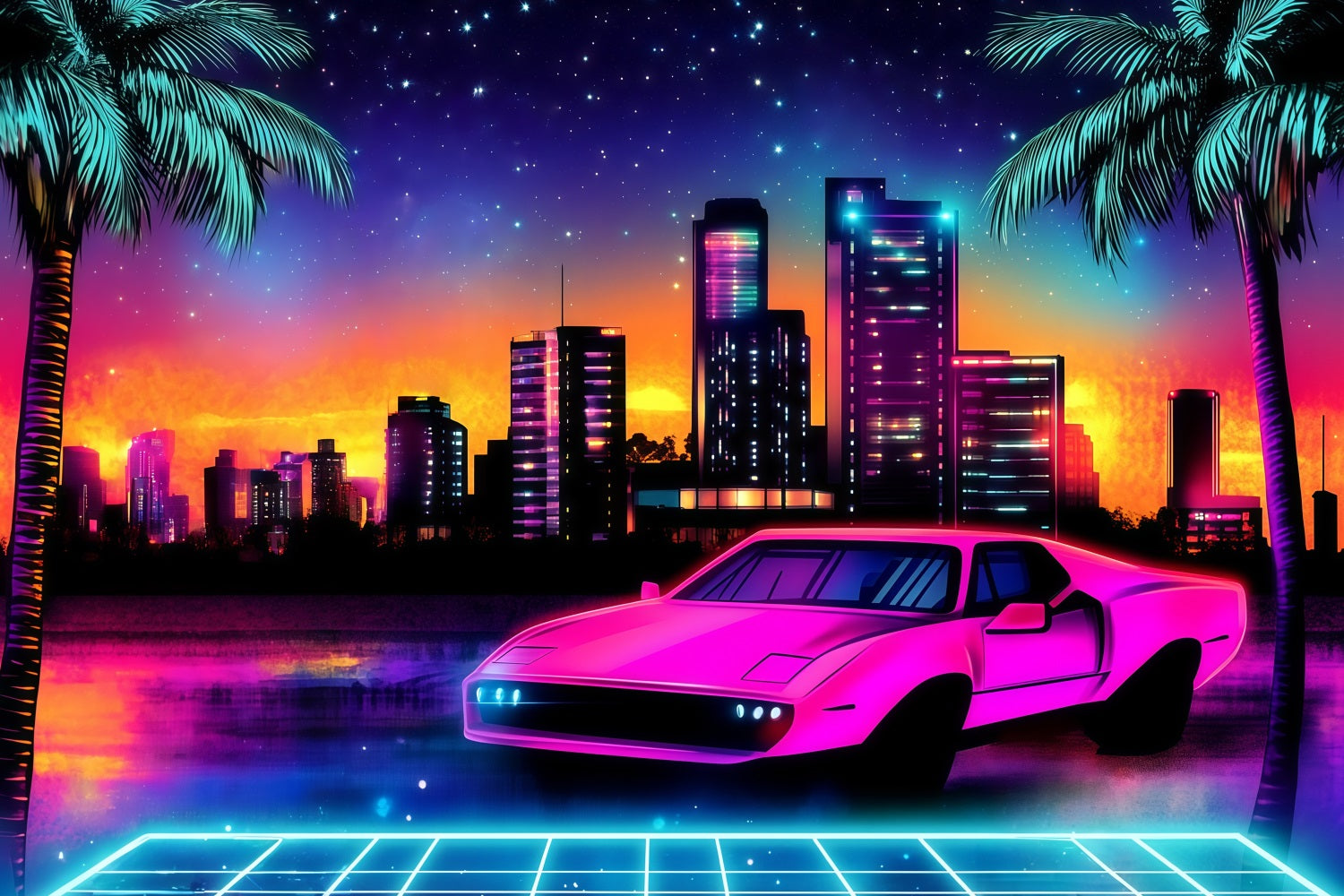 Tropical Backdrop Glow City Car Summer Backdrop UK GQ4-270