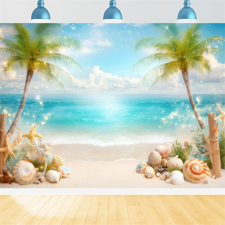 Beach Photography Backdrop Summer Shells Palms Backdrop UK GQ4-271