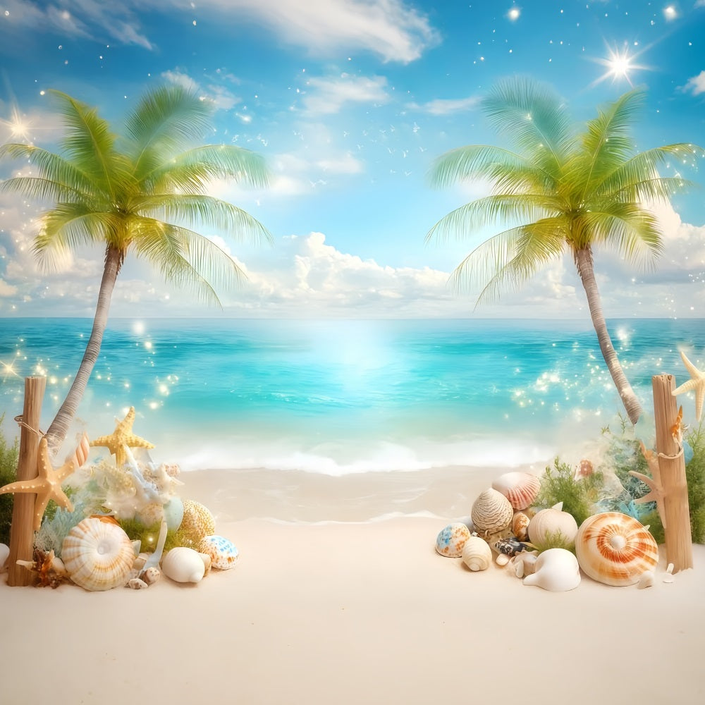 Beach Photography Backdrop Summer Shells Palms Backdrop UK GQ4-271