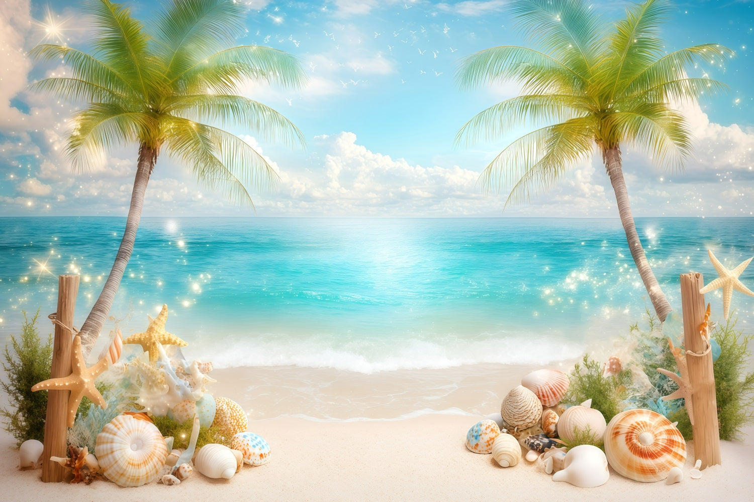 Beach Photography Backdrop Summer Shells Palms Backdrop UK GQ4-271