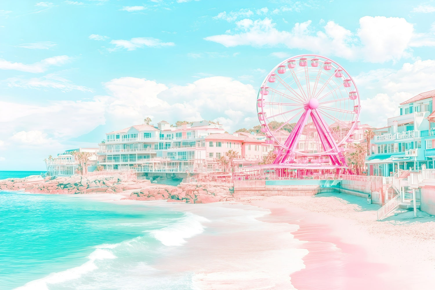 Beach Theme Backdrop Summer Coastal Town Ferris Backdrop UK GQ4-272