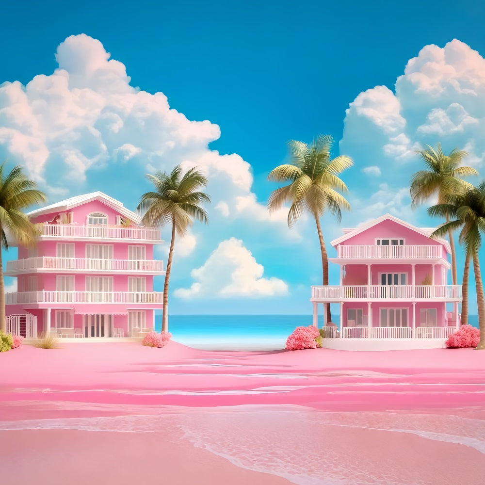 Summer Backdrop Pink Beach Villas Palm Backdrop UK GQ4-273