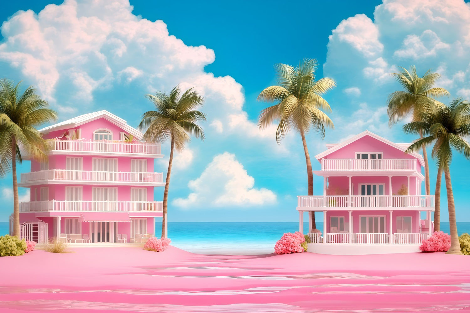Summer Backdrop Pink Beach Villas Palm Backdrop UK GQ4-273