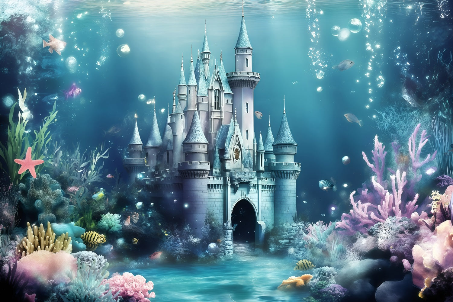 Summer Backdrops Underwater Blue Castle Backdrop UK GQ4-274