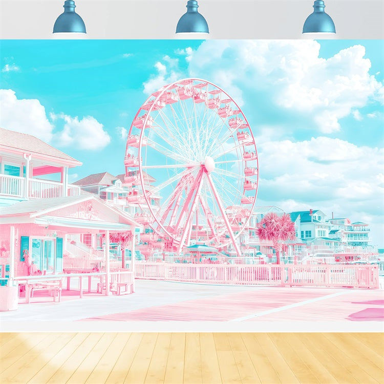 Beach Scene Backdrop Ferris Wheel Coastal Summer Backdrop UK GQ4-275