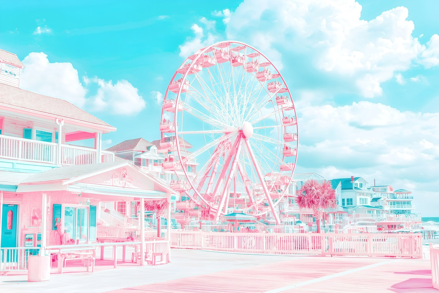 Beach Scene Backdrop Ferris Wheel Coastal Summer Backdrop UK GQ4-275
