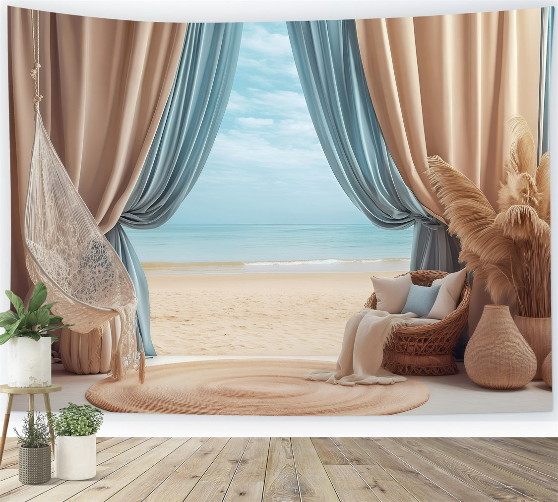 Beach Backdrop Photography Summer Hammock Curtain Backdrop UK GQ4-277