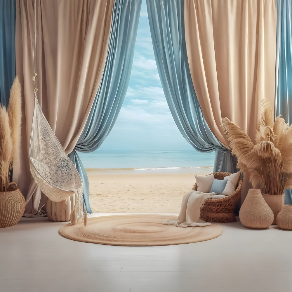 Beach Backdrop Photography Summer Hammock Curtain Backdrop UK GQ4-277