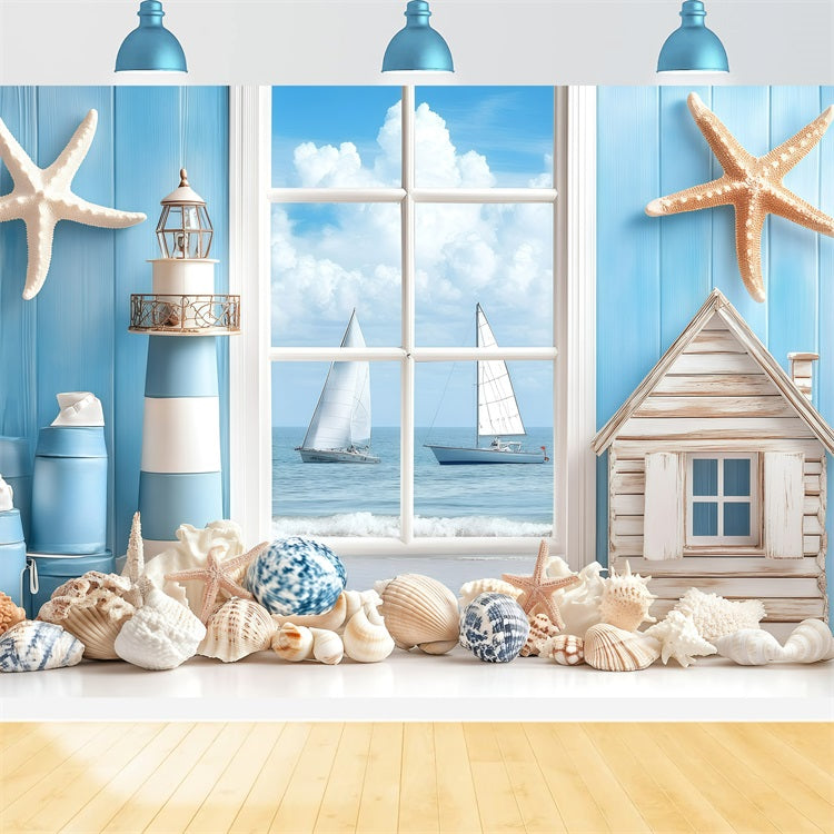 Backdrop Beach Coastal Window Sailboat Summer Backdrop UK GQ4-279