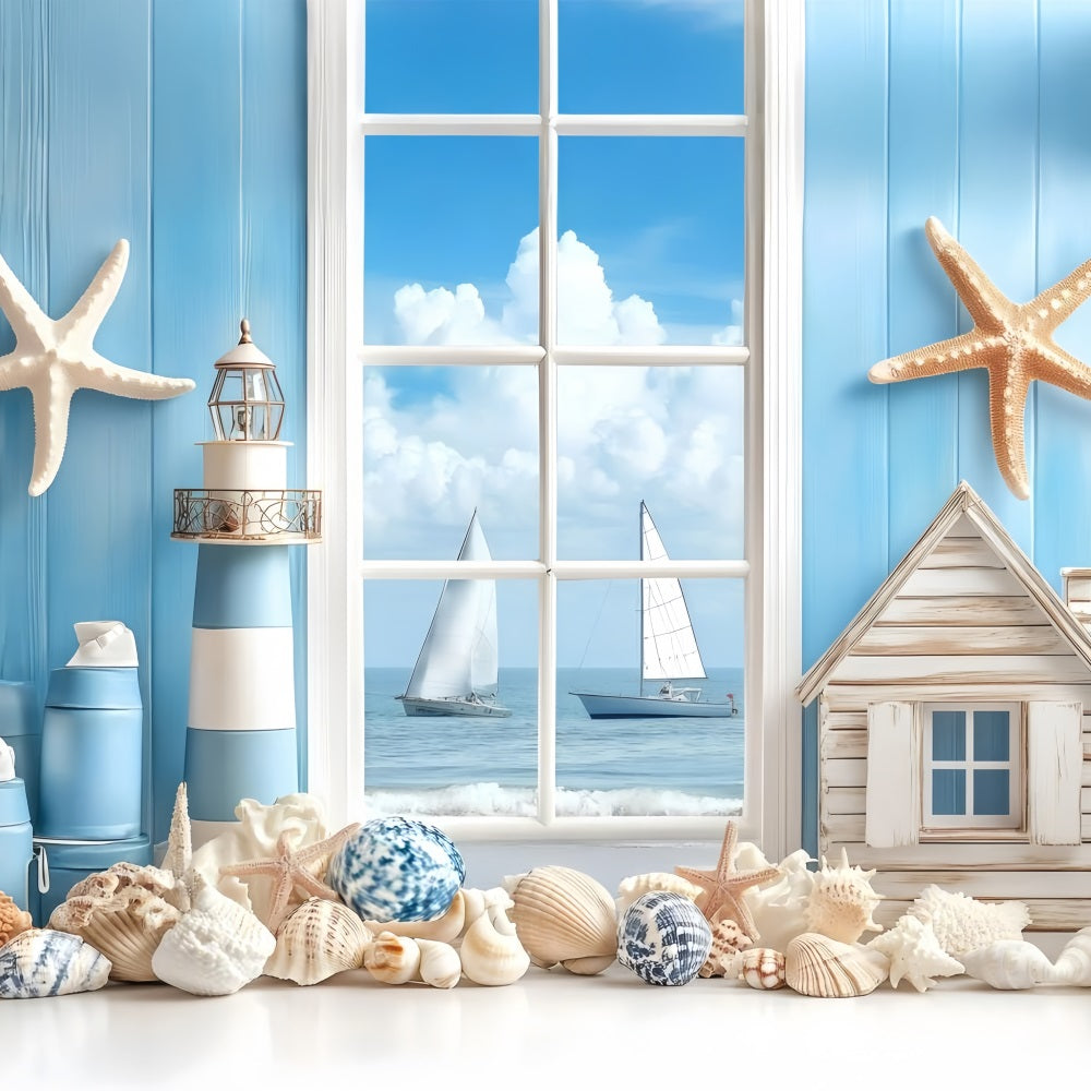 Backdrop Beach Coastal Window Sailboat Summer Backdrop UK GQ4-279