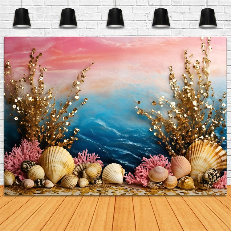 Summer Photo Backdrop Seashell Coral Ocean Backdrop UK GQ4-284