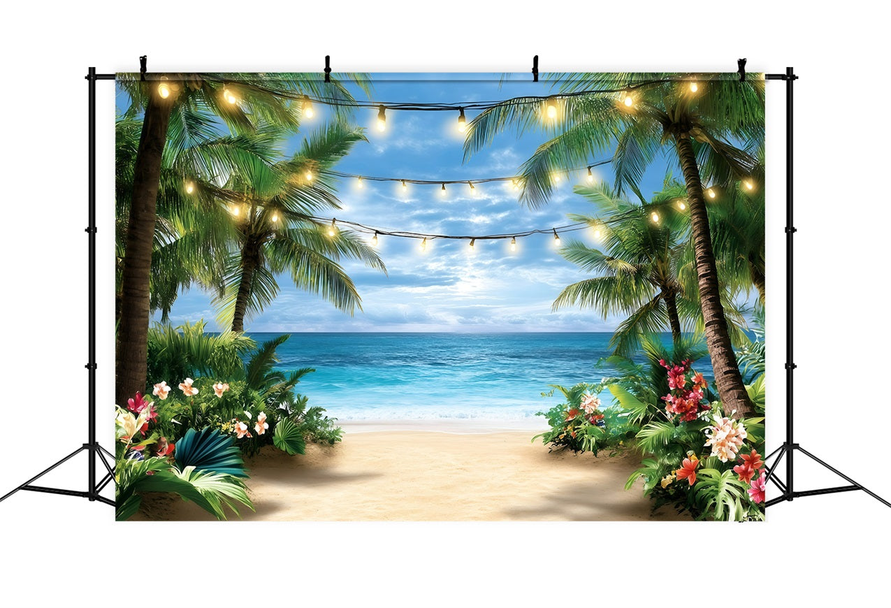 Tropical Beach Backdrop String Lights Summer Backdrop UK GQ4-287