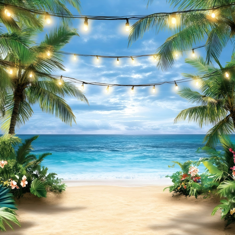 Tropical Beach Backdrop String Lights Summer Backdrop UK GQ4-287