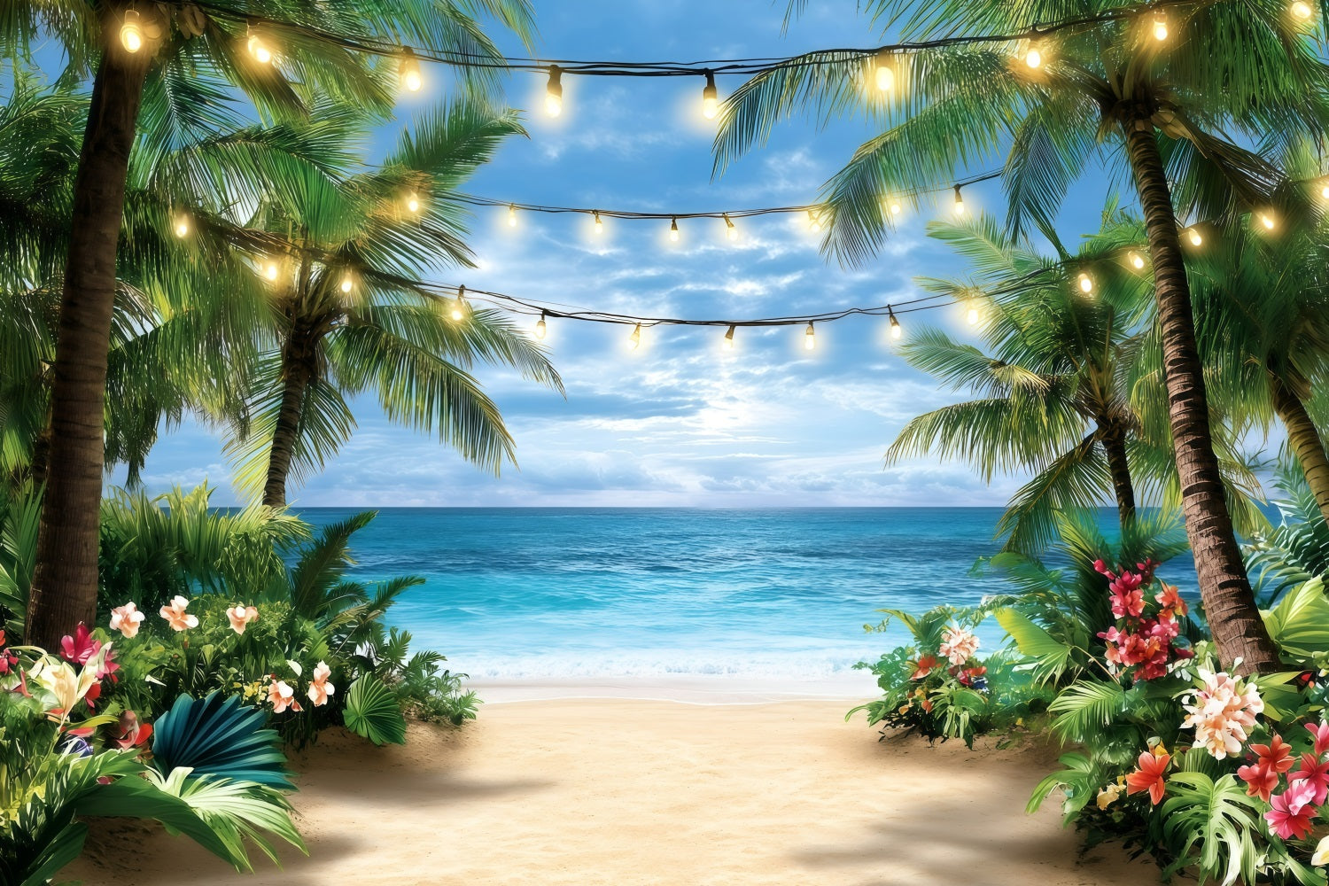 Tropical Beach Backdrop String Lights Summer Backdrop UK GQ4-287