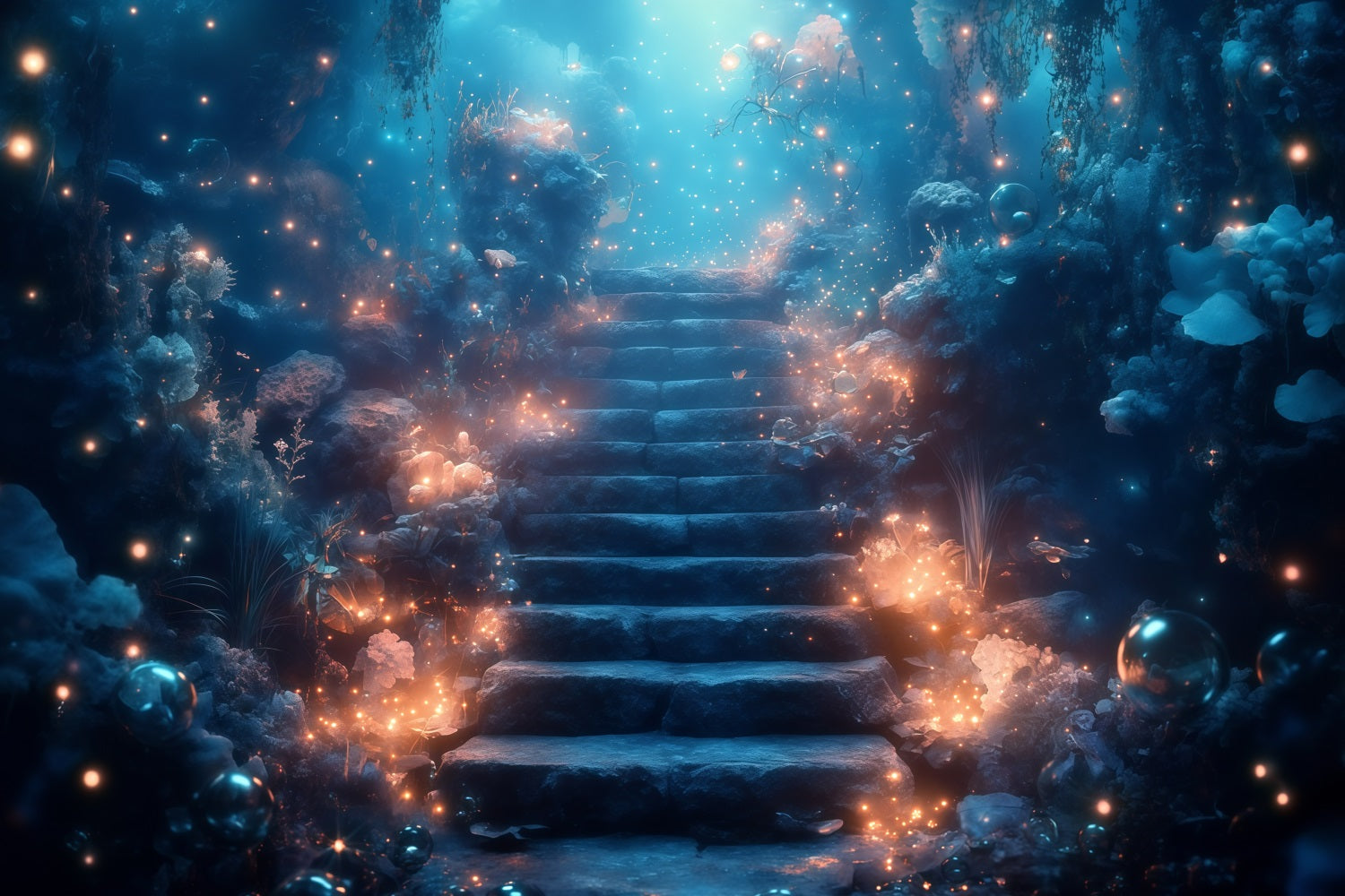 Summer Backdrop Underwater Stone Steps Ocean Backdrop UK GQ4-288