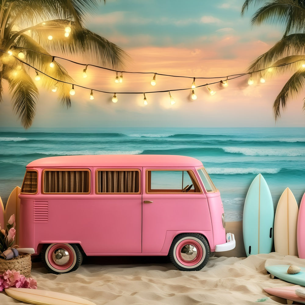 Tropical Photo Backdrop Beach Van Summer Surfing Backdrop UK GQ4-290