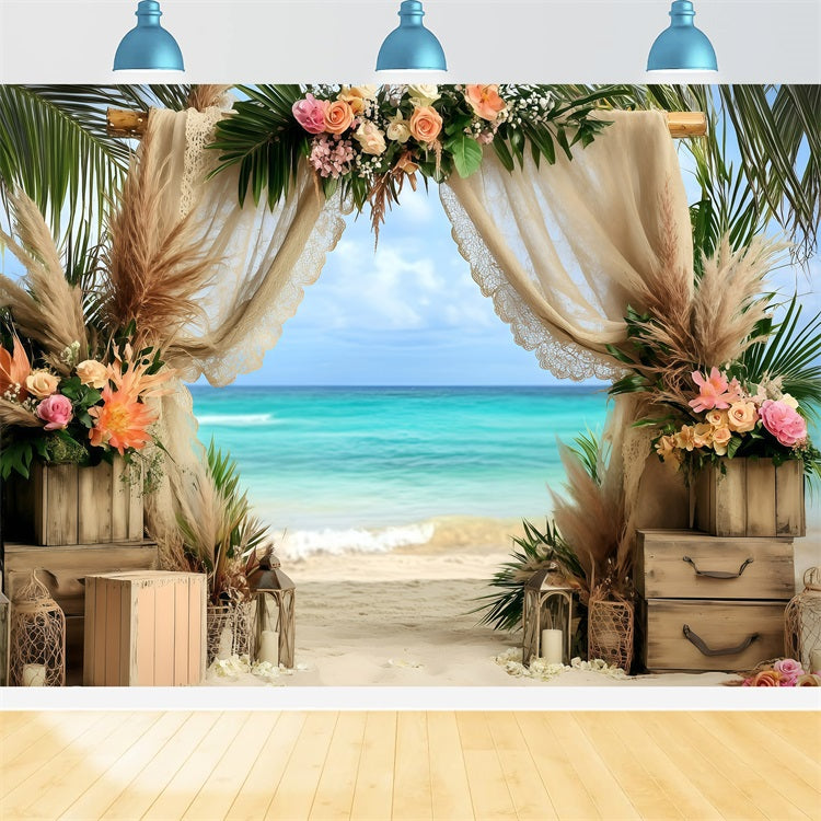 Beach Wedding Backdrop Floral Arch Bohemian Summer Backdrop UK GQ4-291