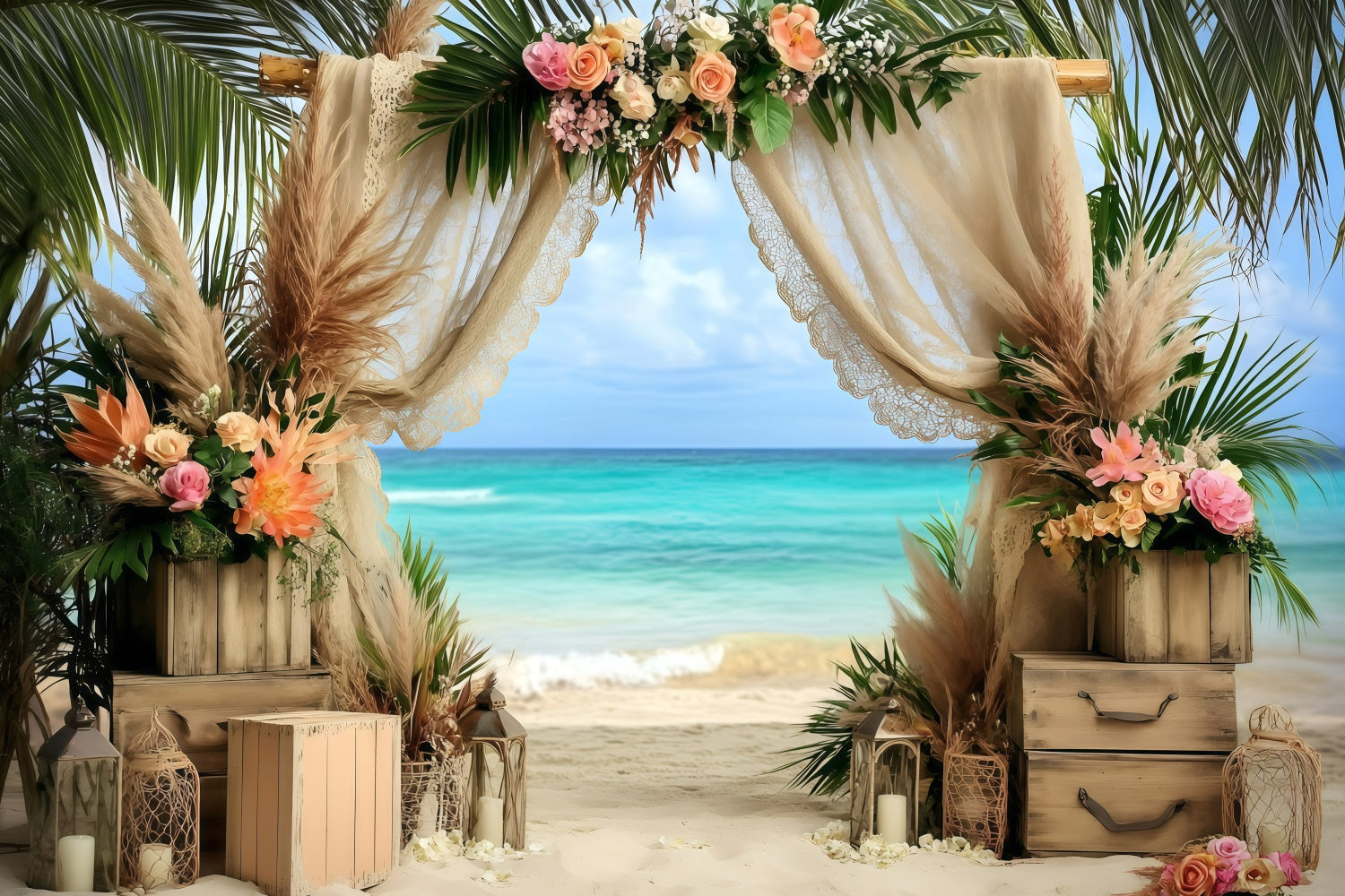 Beach Wedding Backdrop Floral Arch Bohemian Summer Backdrop UK GQ4-291