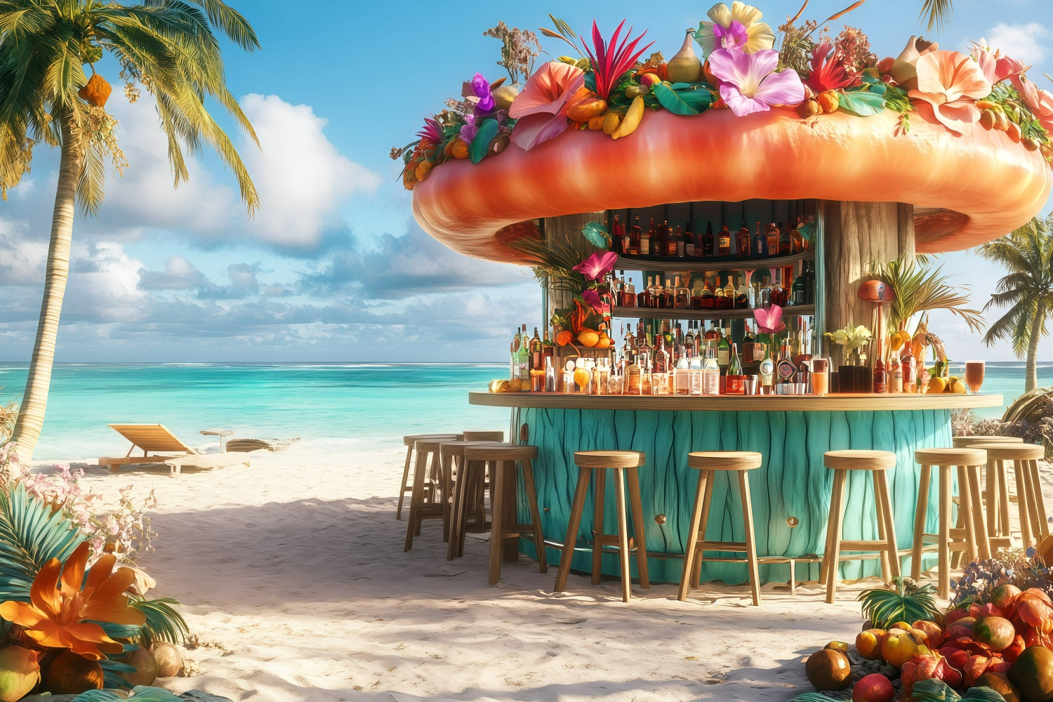 Beach Scene Backdrop Summer Cocktail Bar Paradise Backdrop UK GQ4-293