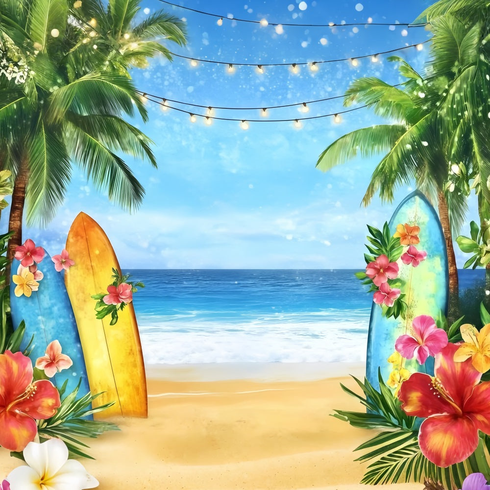 Summer Backdrops Surfboard Beach Floral Lights Backdrop UK GQ4-294