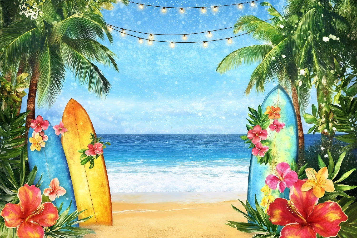 Summer Backdrops Surfboard Beach Floral Lights Backdrop UK GQ4-294