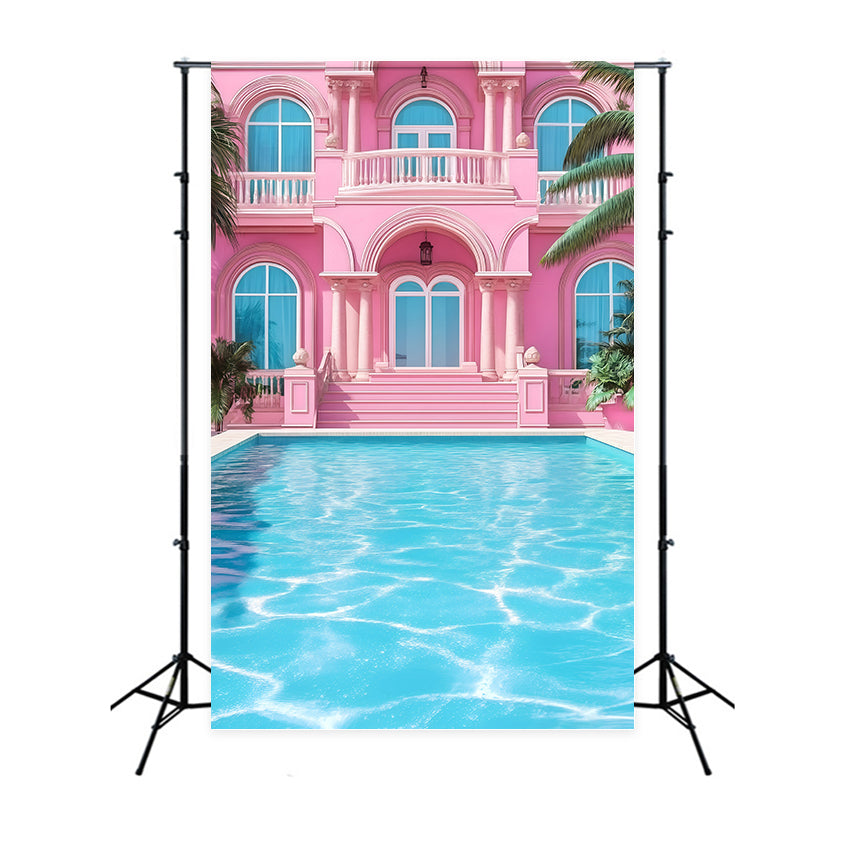 Tropical Backdrop Pink Mansion Poolside Summer Backdrop UK GQ4-296