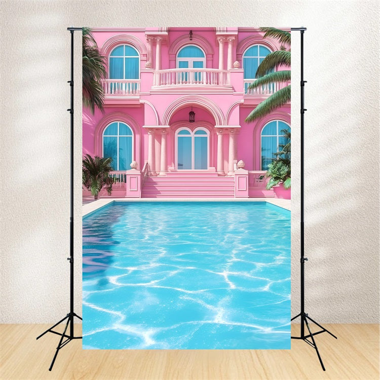 Tropical Backdrop Pink Mansion Poolside Summer Backdrop UK GQ4-296