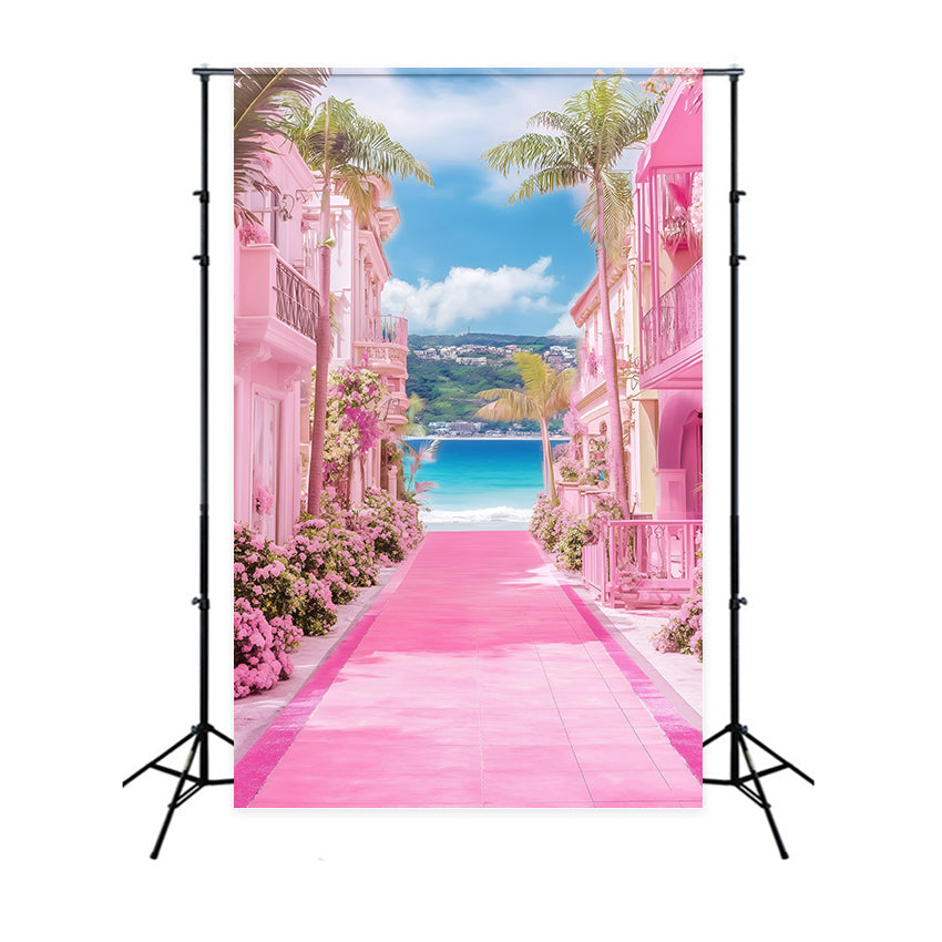 Beach Photography Backdrop Summer Pink Resort Path Backdrop UK GQ4-297