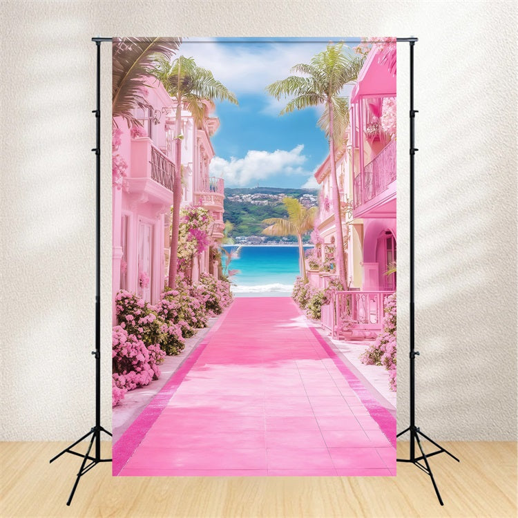 Beach Photography Backdrop Summer Pink Resort Path Backdrop UK GQ4-297