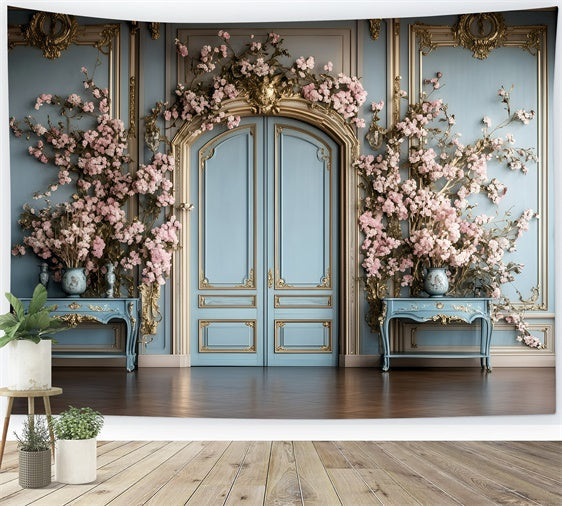 Vintage Wall Backdrop Blue Vintage Floral Door Backdrop UK GQ4-319