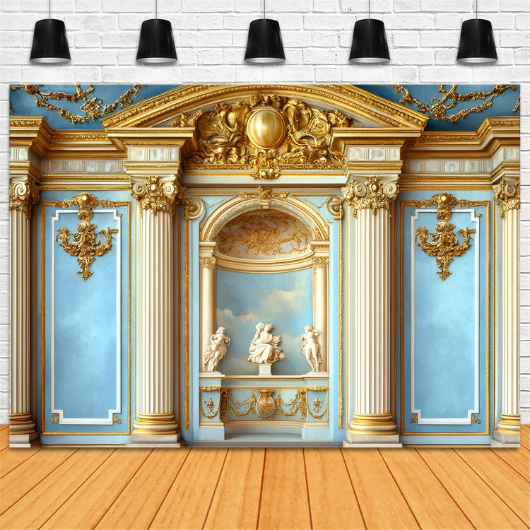 Vintage Wall Backdrop Ornate Columns Blue Wall Vintage Backdrop UK GQ4-322