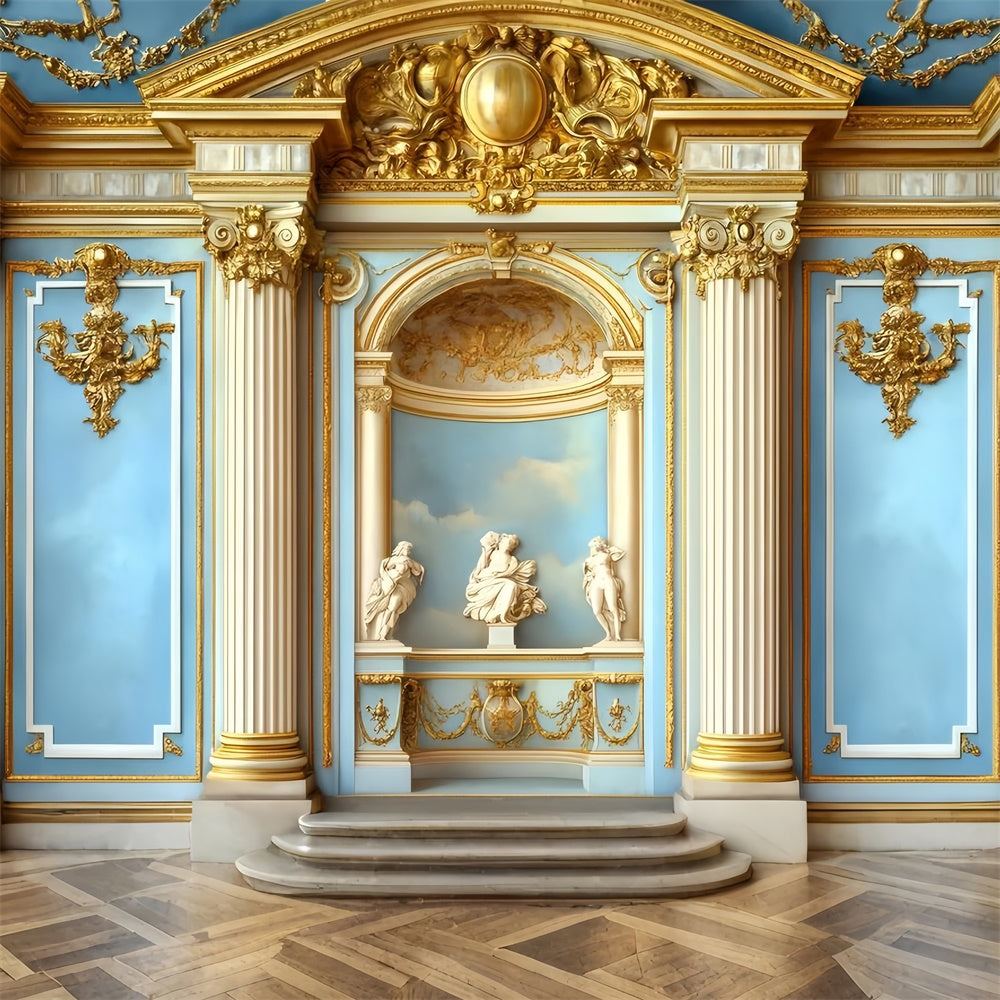Vintage Wall Backdrop Ornate Columns Blue Wall Vintage Backdrop UK GQ4-322