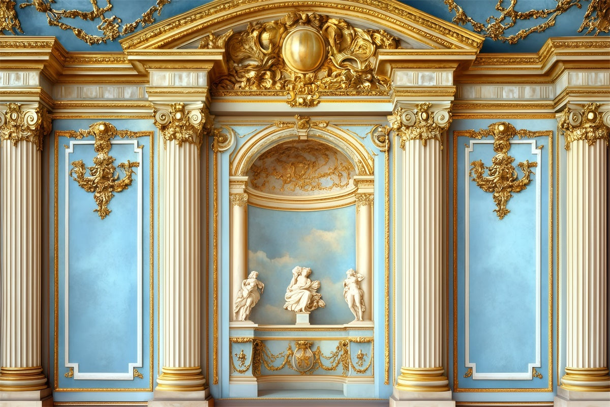 Vintage Wall Backdrop Ornate Columns Blue Wall Vintage Backdrop UK GQ4-322