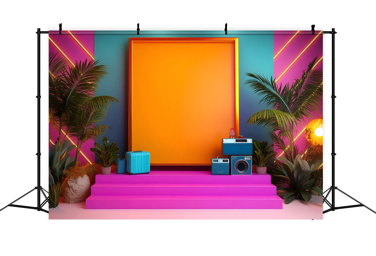 80s Backdrop Neon Tropical Palm Vintage Photography Backdrops UK GQ4-328
