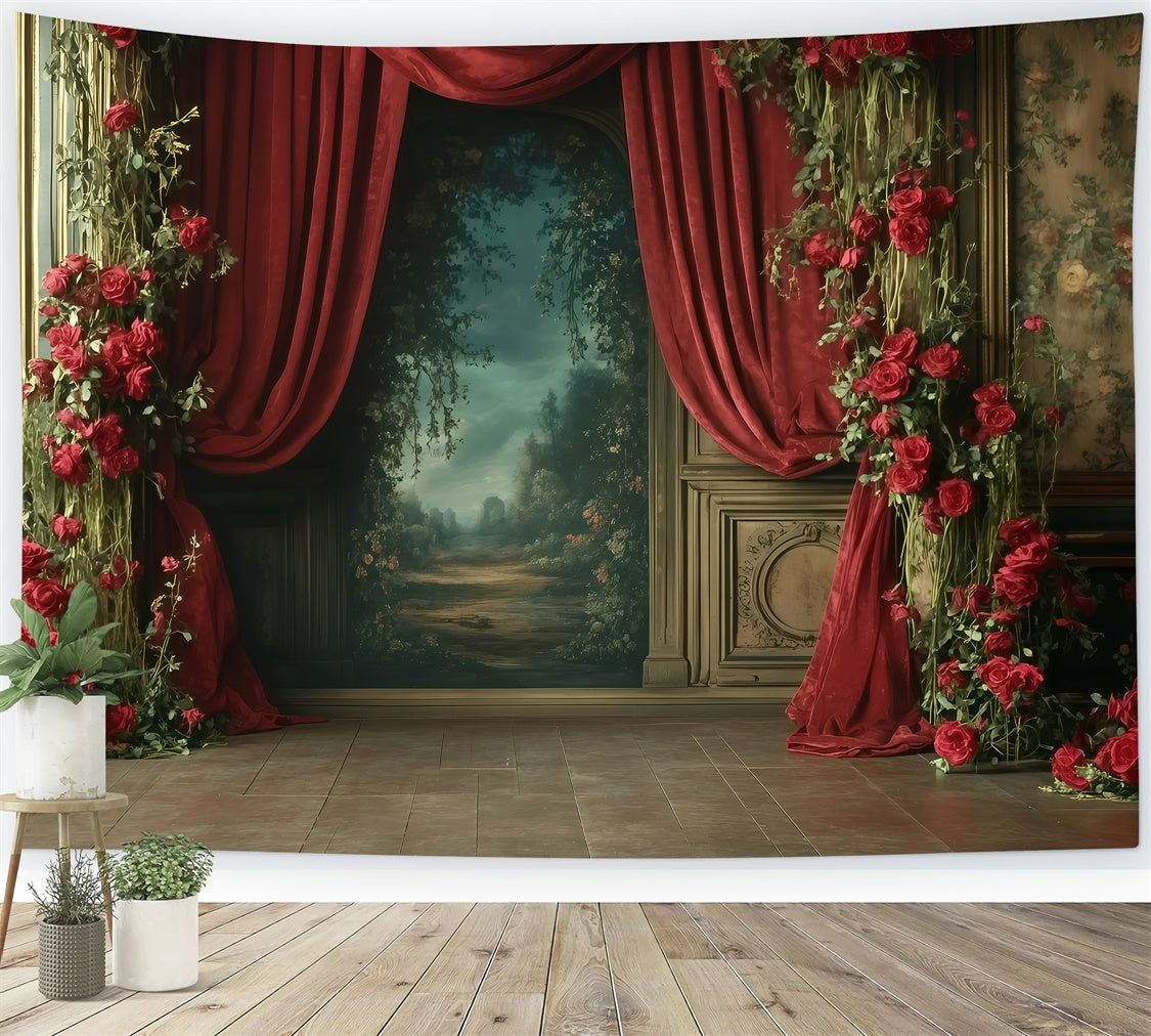 Retro Photo Backdrops Romantic Red Rose Drapes Vintage Backdrops UK GQ4-331