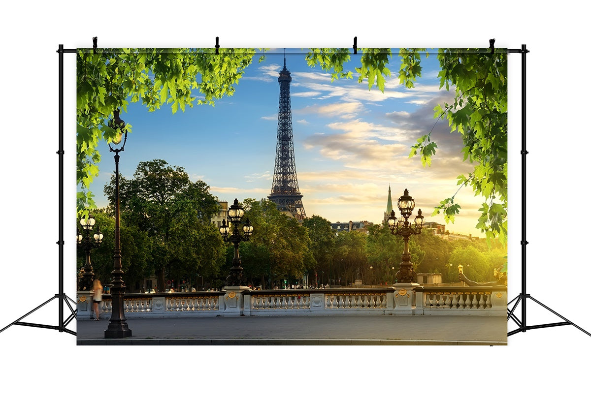 Eiffel Tower Paris Backdrop Blue Sky Green Leaves Backdrop UK GQ4-35
