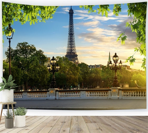 Eiffel Tower Paris Backdrop Blue Sky Green Leaves Backdrop UK GQ4-35