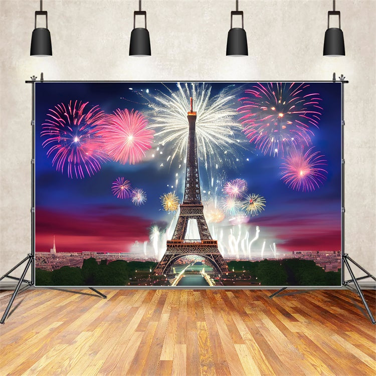 Night In Paris Backdrop Sparkling Fireworks Eiffel Tower Backdrop UK GQ4-36