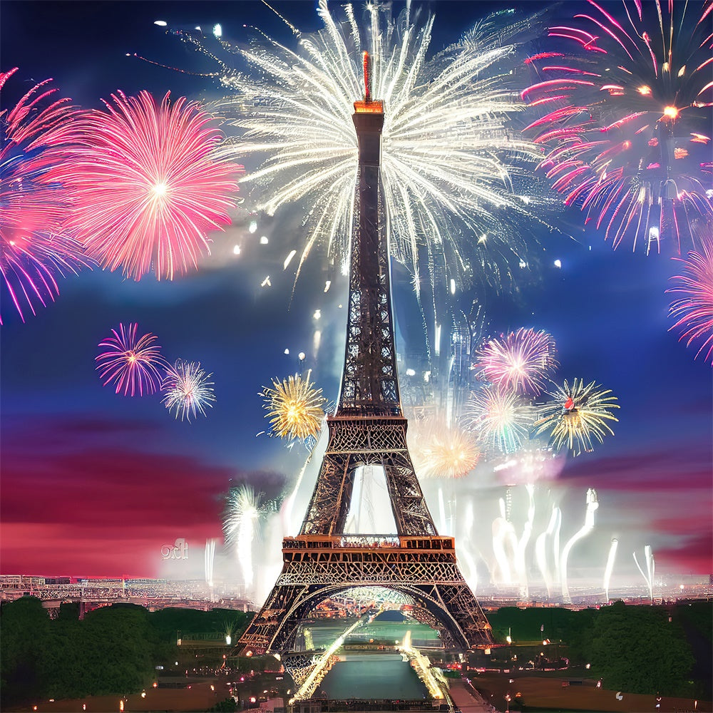 Night In Paris Backdrop Sparkling Fireworks Eiffel Tower Backdrop UK GQ4-36