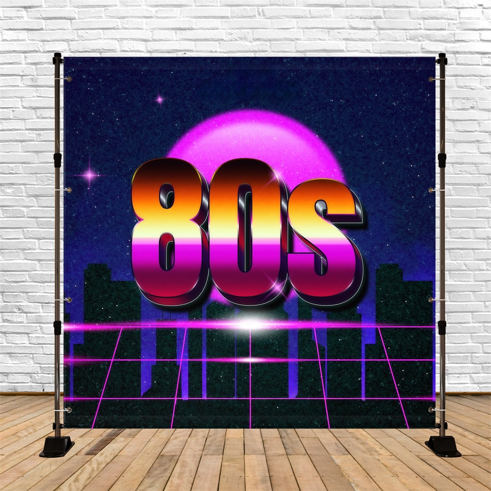 80s Backdrop Neon Grid Purple Horizon Backdrop UK GQ4-363