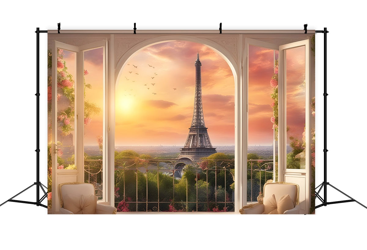 Paris Skyline Backdrop Cozy Chair Sunset Balcony Backdrop UK GQ4-39
