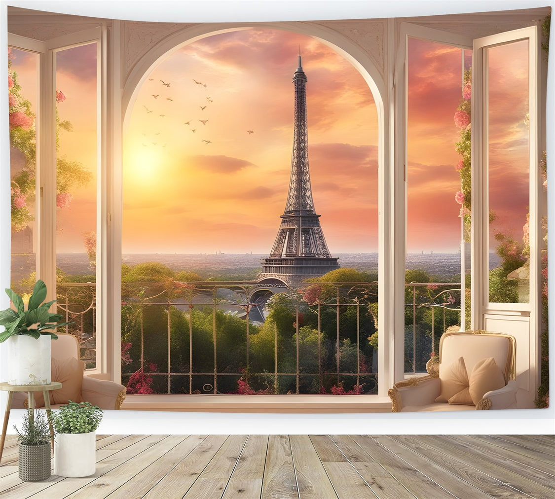 Paris Skyline Backdrop Cozy Chair Sunset Balcony Backdrop UK GQ4-39