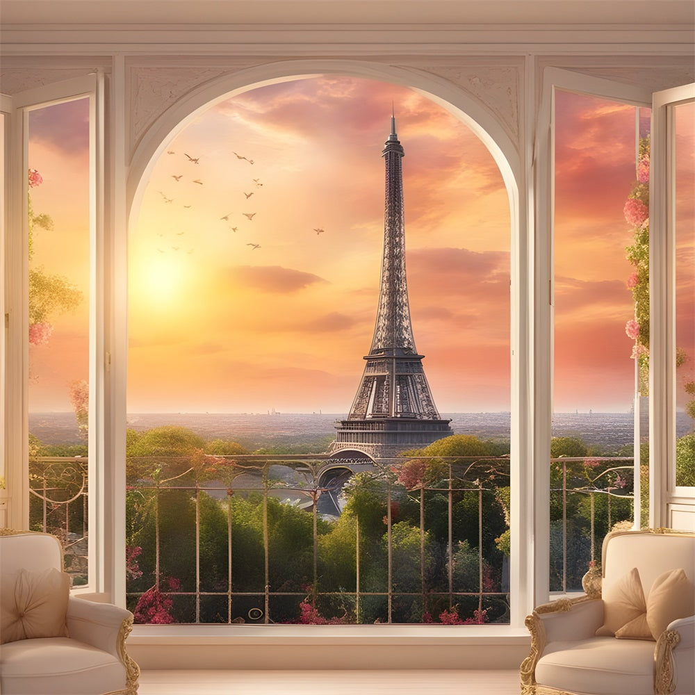 Paris Skyline Backdrop Cozy Chair Sunset Balcony Backdrop UK GQ4-39